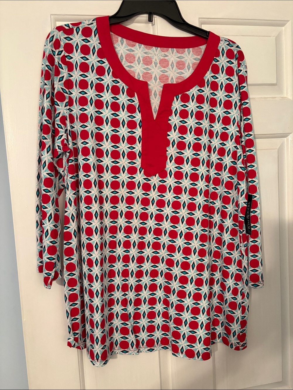 Kim Rogers Red and Teal Geometric Print Tunic